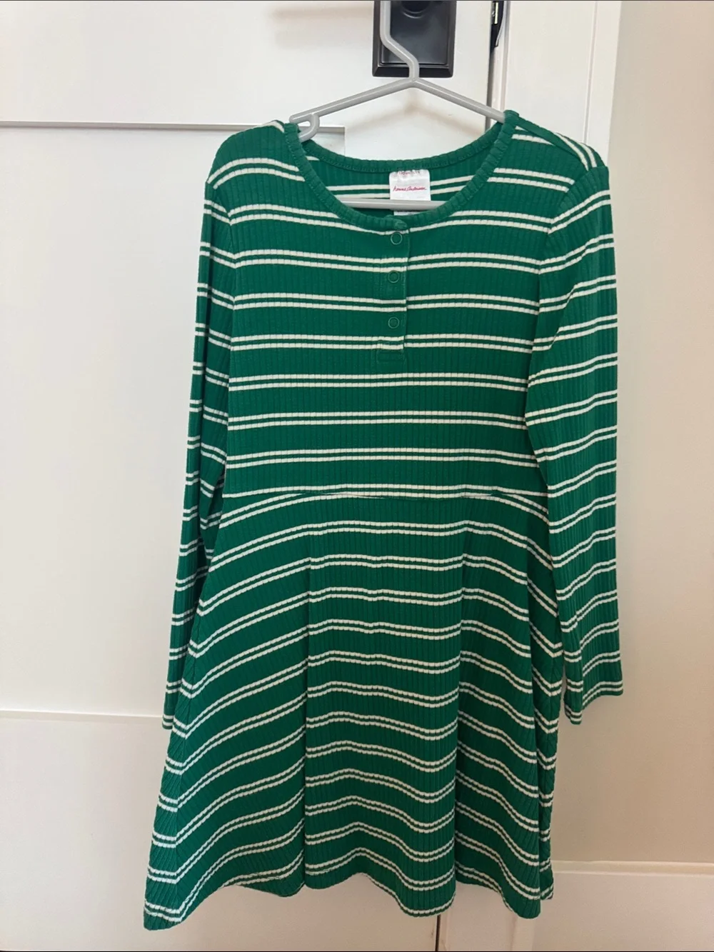 Hanna Andersson Green and White Striped Long-Sleeve Knit Dress